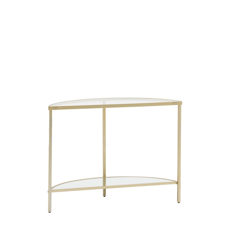 Small Glass Gold Console Table with Shelf - Hudson