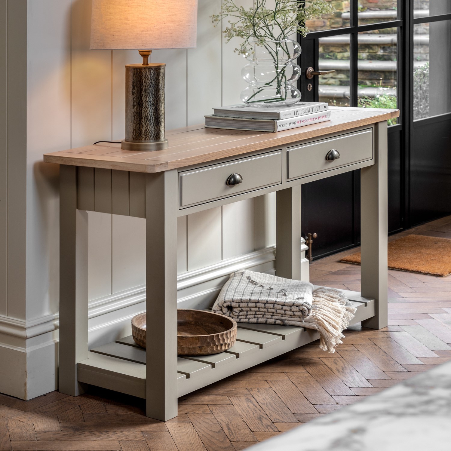 Photo of Eton 2 drawer console table sage green - caspian house