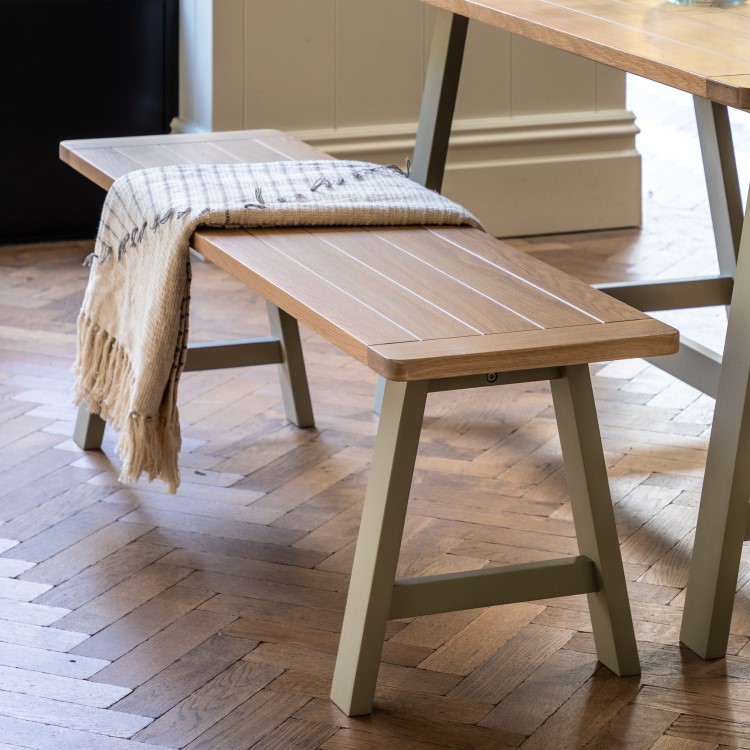 Large Sage Green Dining Bench with Trestle Legs  -  150cm  -  Seats 2  -  Eton  -  Caspian House