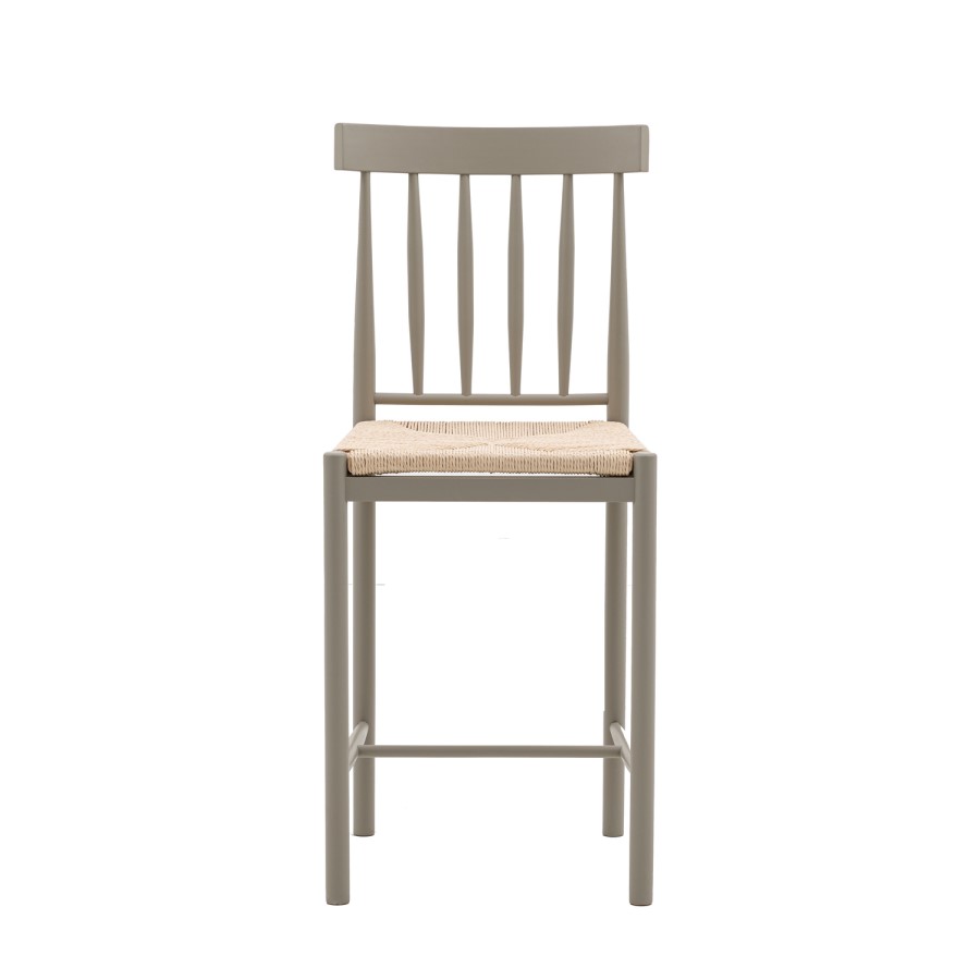 Set of 2 Sage Green Solid Oak Kitchen Stools with Woven Seats - Eton - Caspian House