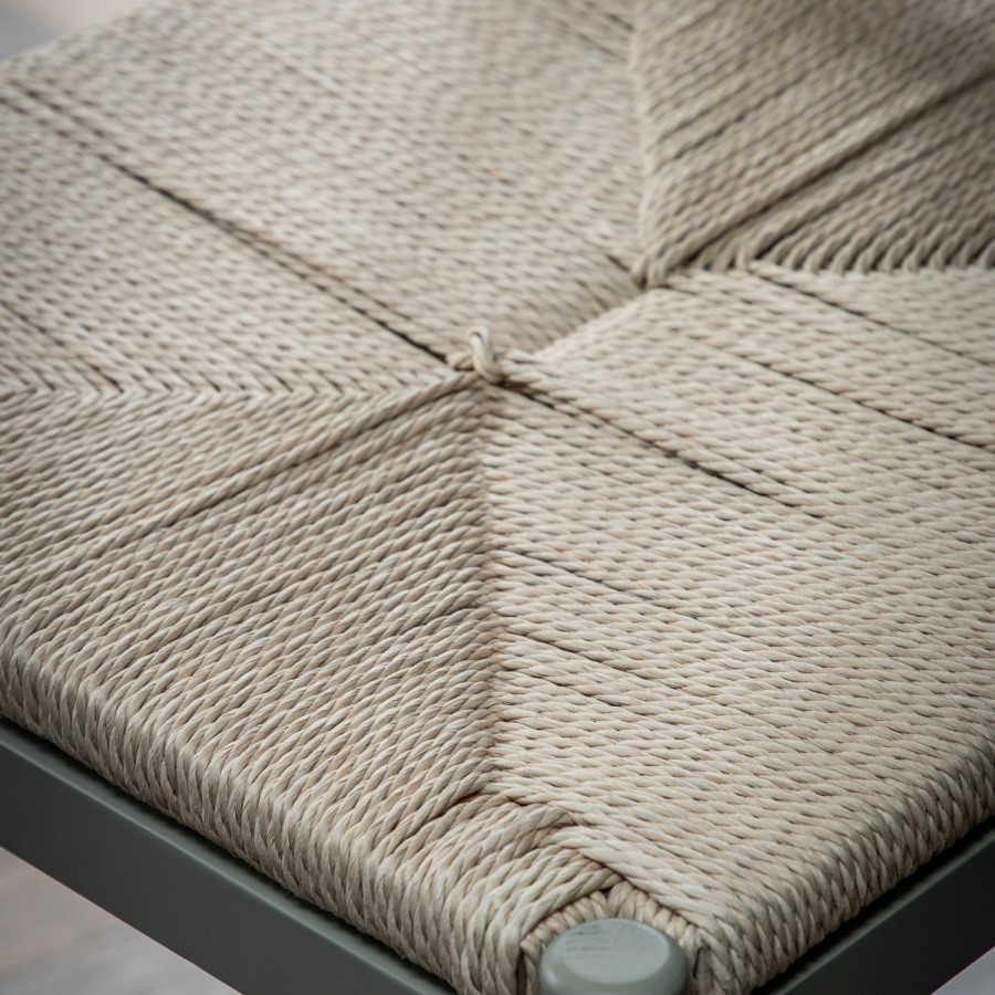 Set of 2 Sage Green Solid Oak Kitchen Stools with Woven Seats - Eton - Caspian House