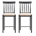 FOL105443 Set of 2 Navy Solid Oak Kitchen Stools with Woven Seats - Eton - Caspian House