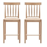 GRADE A1 - Eton Set of 2 Solid Oak Bar Stools with Woven Seats Natural - Caspian House