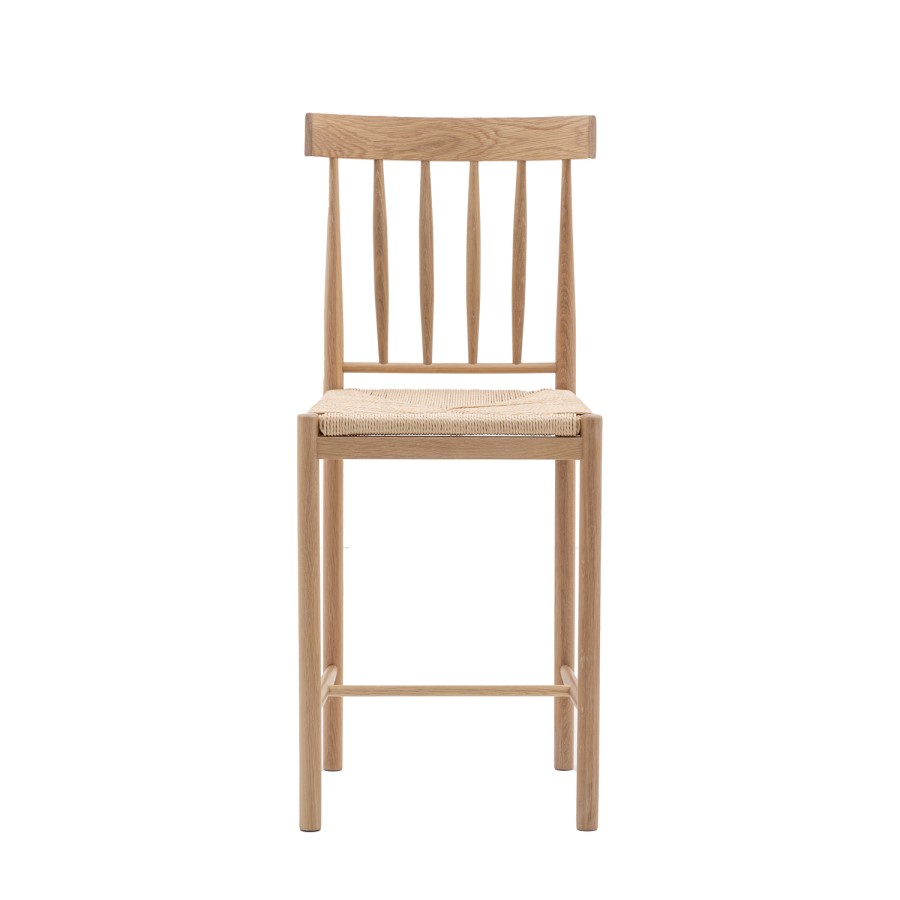 GRADE A1 - Eton Set of 2 Solid Oak Bar Stools with Woven Seats Natural - Caspian House