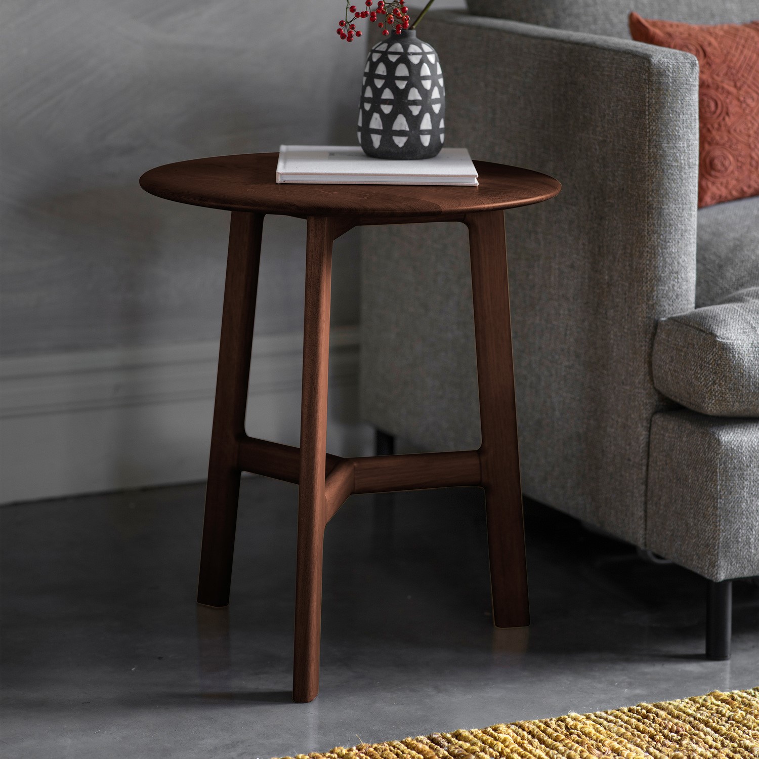 Read more about Round side table walnut madridcaspian house