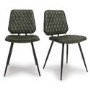 Set Of 2 Real Leather Green Dining Chairs with Quilted Back - Aiden