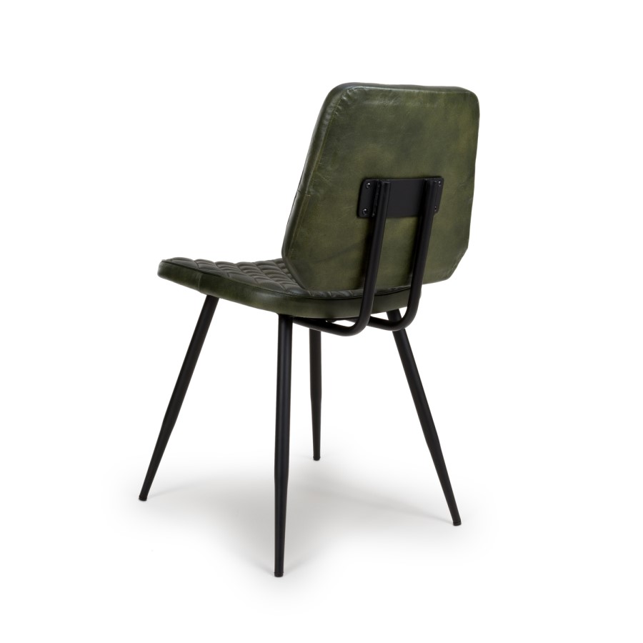 Set Of 2 Real Leather Green Dining Chairs with Quilted Back - Aiden