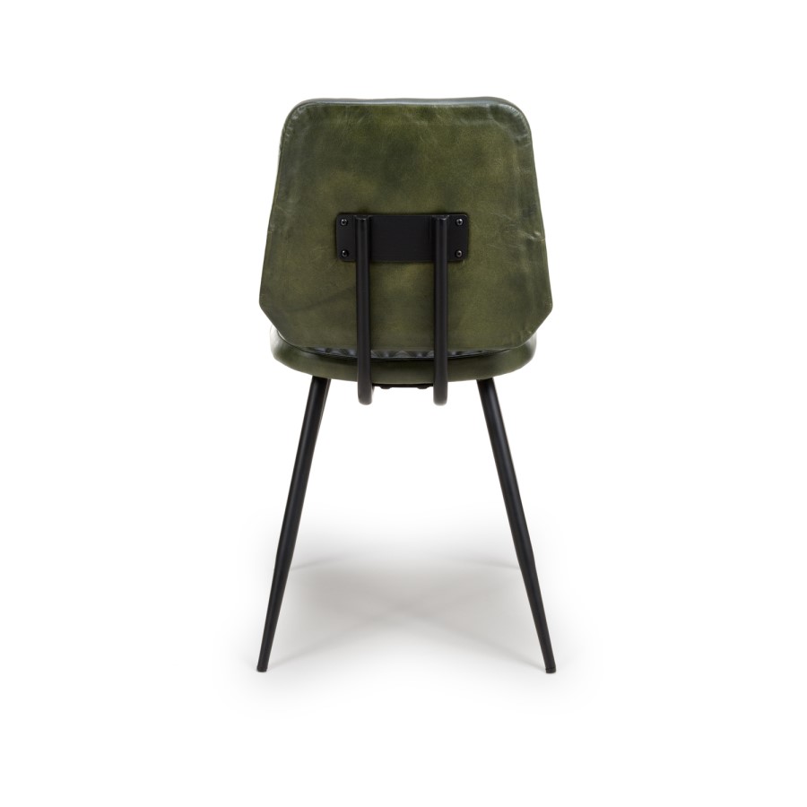 Set Of 2 Real Leather Green Dining Chairs with Quilted Back - Aiden
