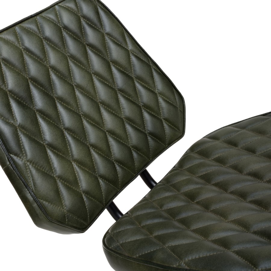 Set Of 2 Real Leather Green Dining Chairs with Quilted Back - Aiden