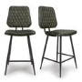 Set Of 2 Real Leather Green Kitchen Stools with Quilted Back - Aiden