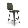 Set Of 2 Real Leather Green Kitchen Stools with Quilted Back - Aiden