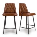 FOL105485 Set Of 2 Real Leather Tan Kitchen Stools with Quilted Back - Jaxson