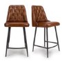 Set Of 2 Real Leather Tan Kitchen Stools with Quilted Back - Jaxson
