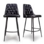 Set Of 2 Real Leather Black Kitchen Stools with Quilted Back - Jaxson