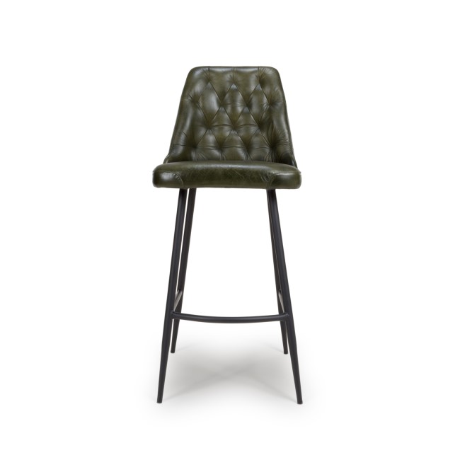 ONLY OPENED - Set Of 2 Leather Green Kitchen Stools with Quilted back- Jaxson