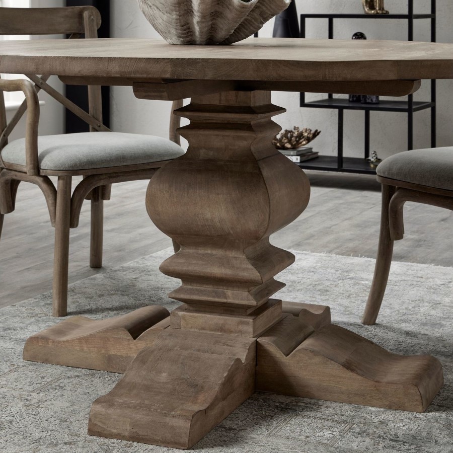 ONLY OPENED - Solid Mango Wood Round Pedestal Dining Table - Seats 6 - Copgrove