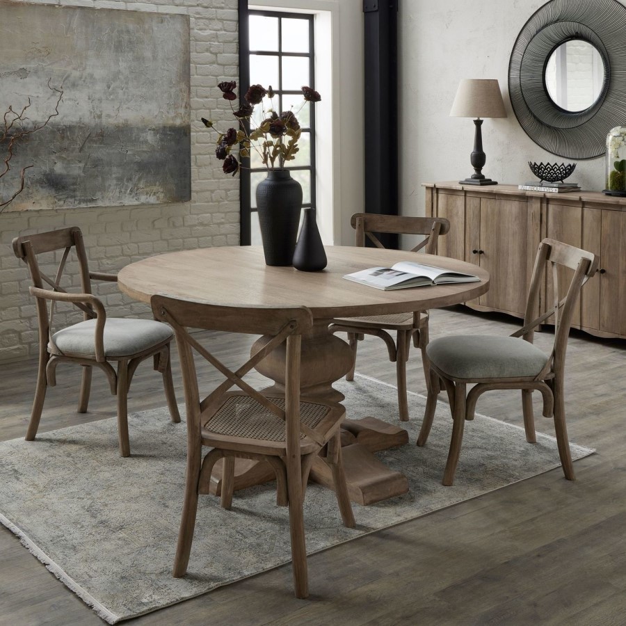 ONLY OPENED - Solid Mango Wood Round Pedestal Dining Table - Seats 6 - Copgrove