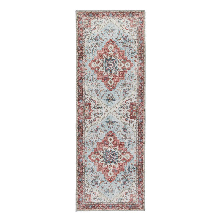 Washable Distressed Medallion Design Red Runner Rug - 200 x 67 cm - Marrakesh - Ripley