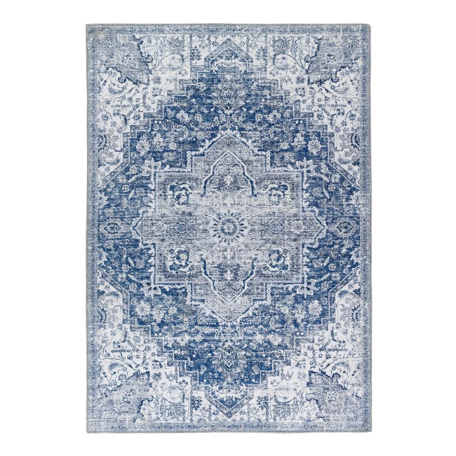 Washable Distressed Medallion Design Blue Rug - 150 x 80 cm - Garda - Ripley