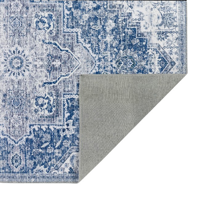 Washable Distressed Medallion Design Blue Rug - 150 x 80 cm - Garda - Ripley