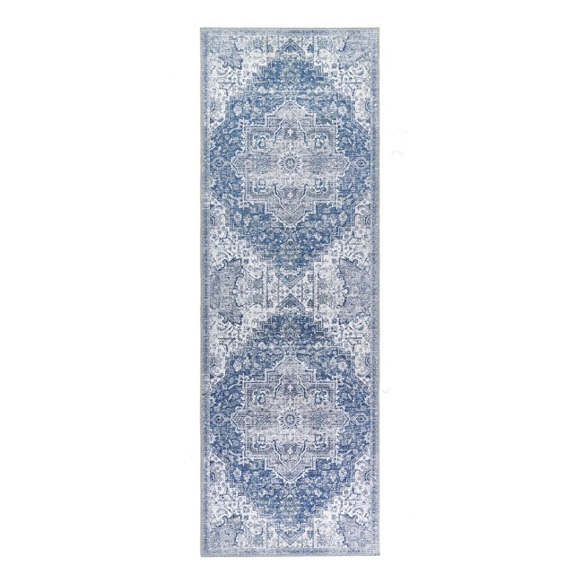 Washable Distressed Medallion Design Blue Runner Rug - 200 x 67 cm - Garda - Ripley