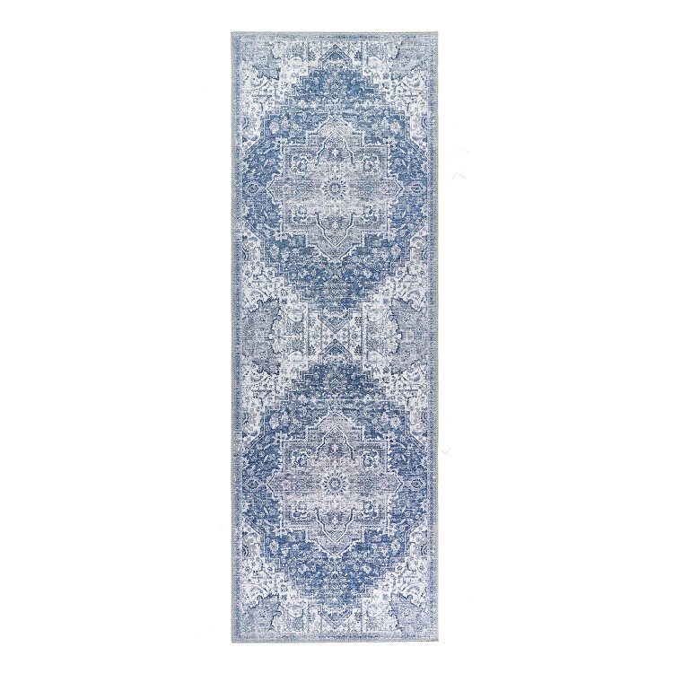 Washable Distressed Medallion Design Blue Runner Rug - 200 x 67 cm - Garda - Ripley