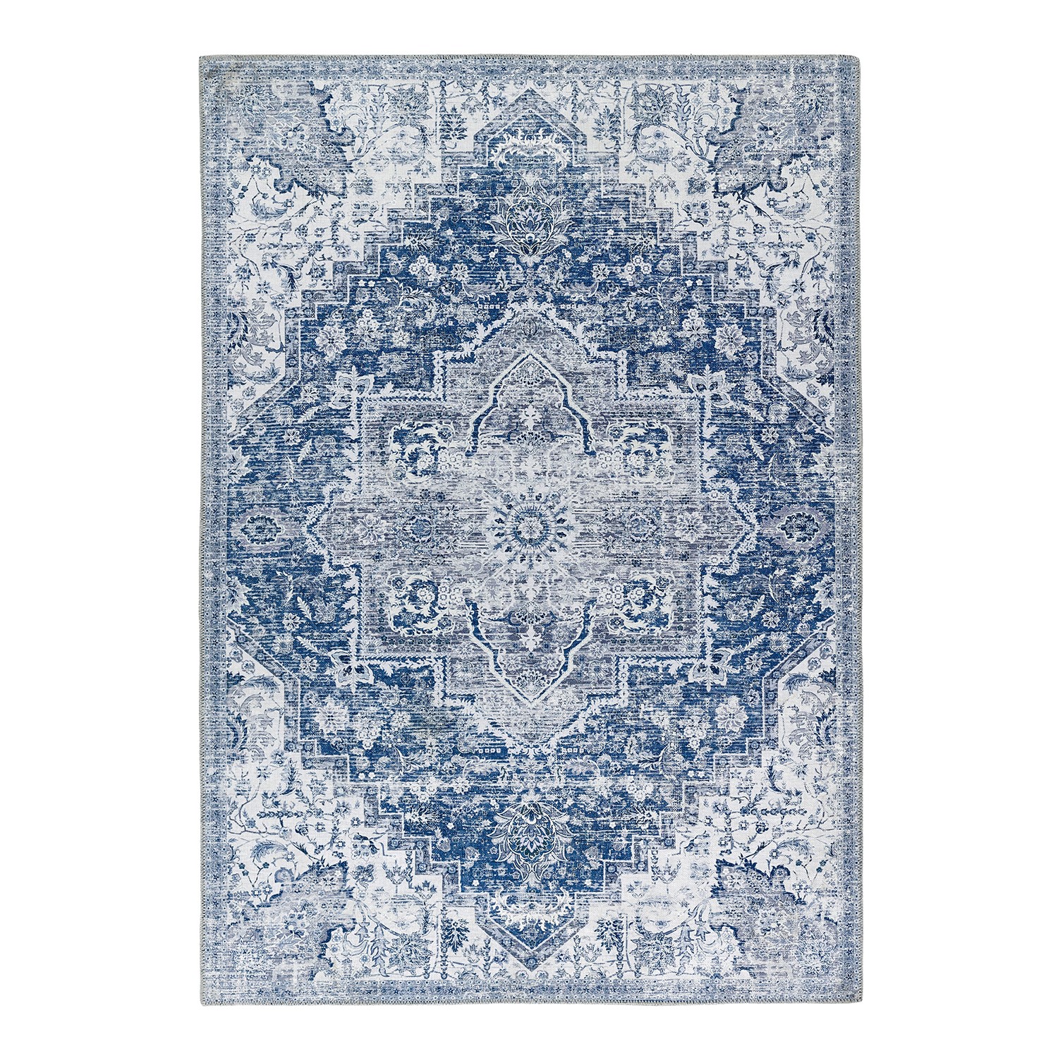 67 Rug Washable Distressed Medallion Design Blue Runner Rug - 200 x 67 cm ...