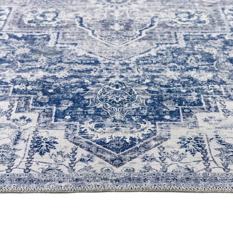 Washable Distressed Medallion Design Blue Runner Rug - 200 x 67 cm - Garda - Ripley