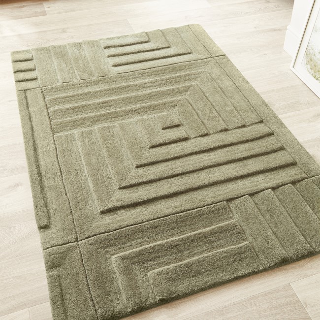 Large Wool Olive Rug - 290 x 200 cm - Linear - Ripley