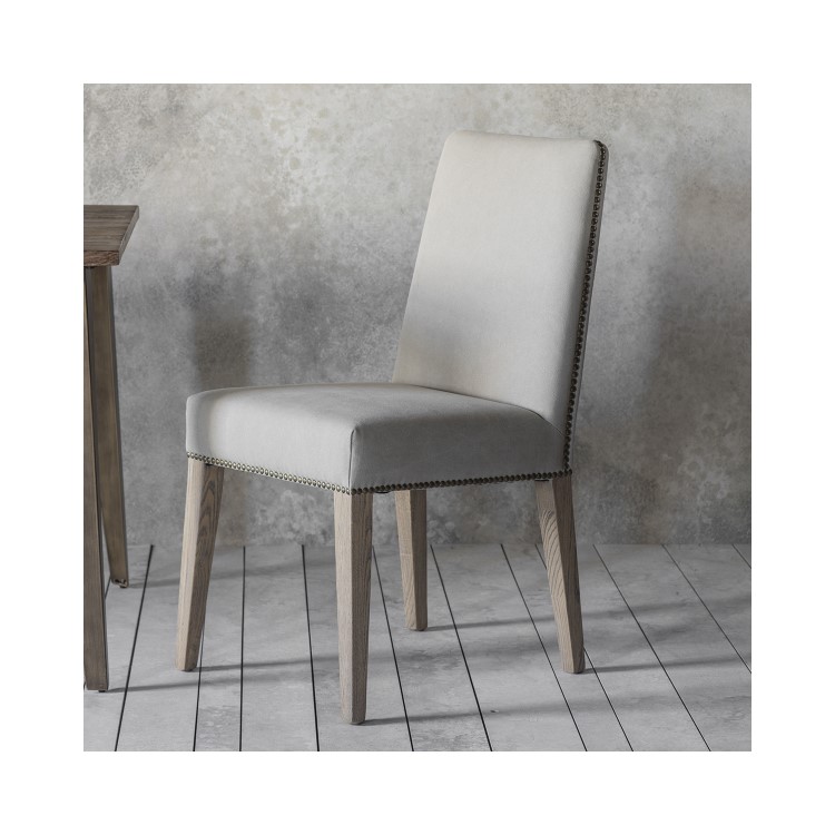 Set of 2 grey dining chairs with Dark wood legs-Madie