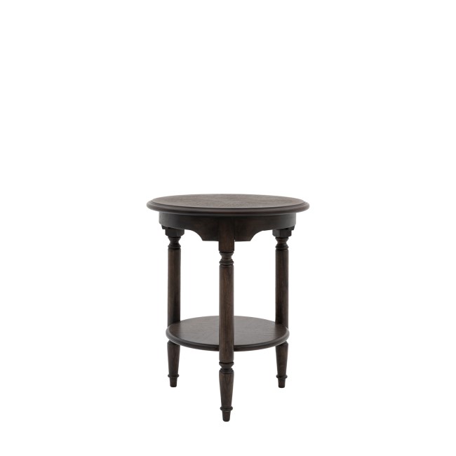 Round Walnut Side Table with Storage Shelf - Madie