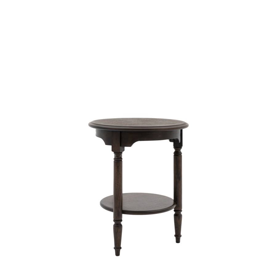 Round Walnut Side Table with Storage Shelf - Madie