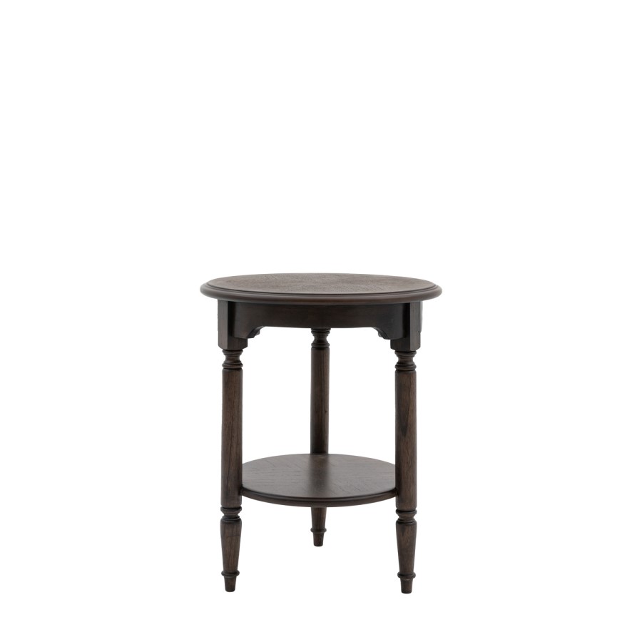 Round Walnut Side Table with Storage Shelf - Madie