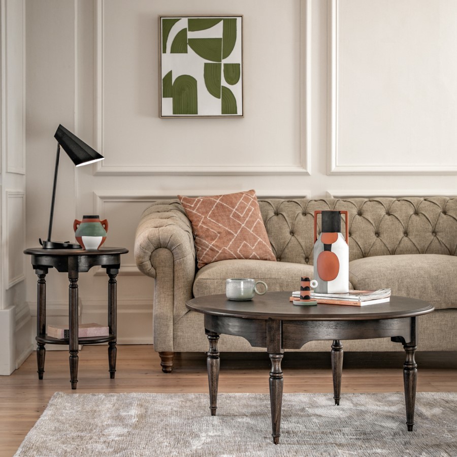 Round Walnut Side Table with Storage Shelf - Madie