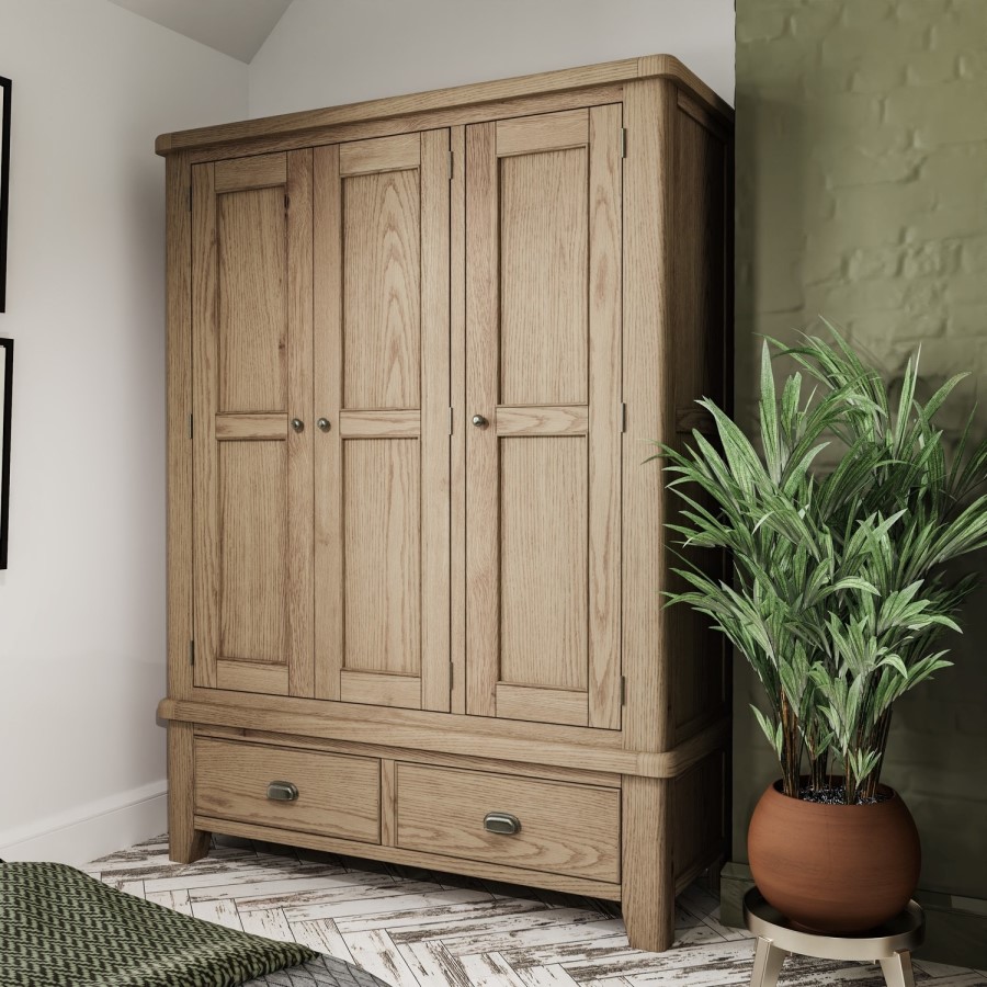 Smoked Oak 3 Door Wardrobe-The Wickerman