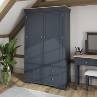 Midnight Grey Painted & Oak 2 Door Wardrobe with Drawer-The Wickerman