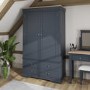 Midnight Grey Painted & Oak 2 Door Wardrobe with Drawer-The Wickerman