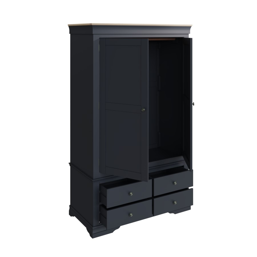 Midnight Grey Painted & Oak 2 Door Wardrobe with Drawer-The Wickerman