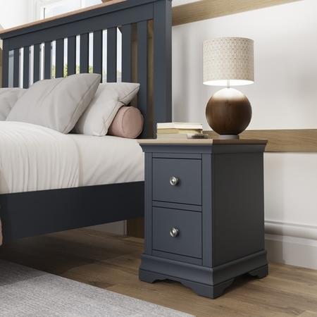 Midnight Grey Painted & Oak 2 Drawer Bedside Cabinet-The Wickerman