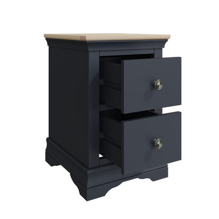 Midnight Grey Painted & Oak 2 Drawer Bedside Cabinet-The Wickerman