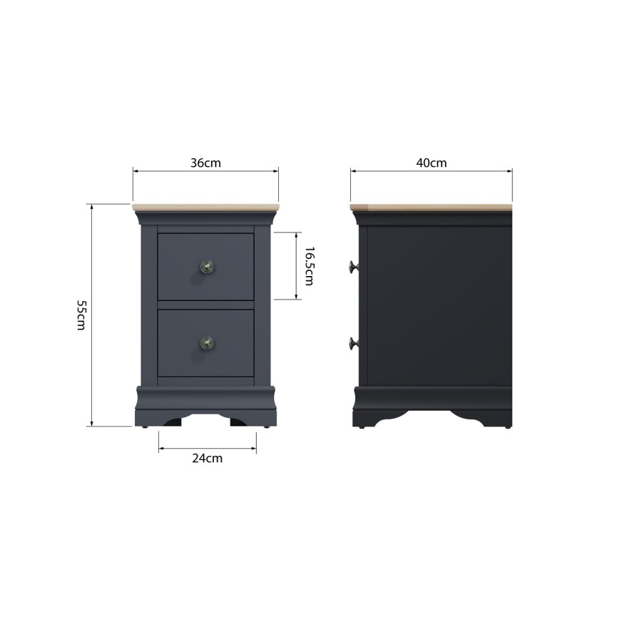 Midnight Grey Painted & Oak 2 Drawer Bedside Cabinet-The Wickerman