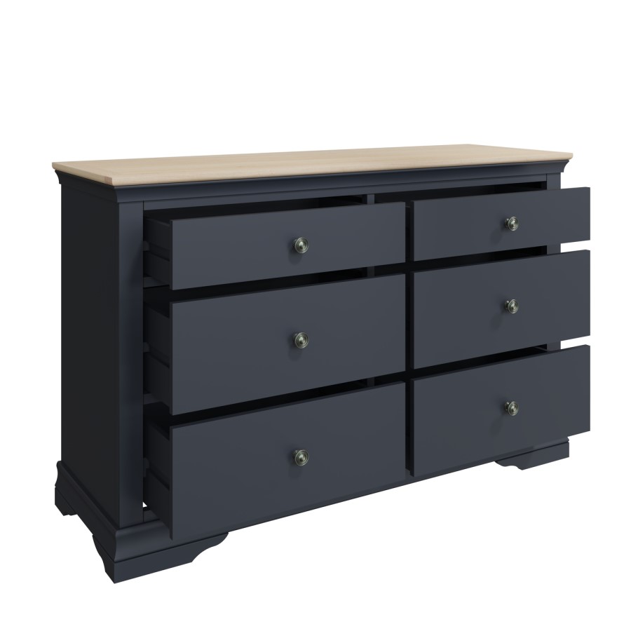 Wide Oak and Grey Chest of 6 Drawers - The Wickerman