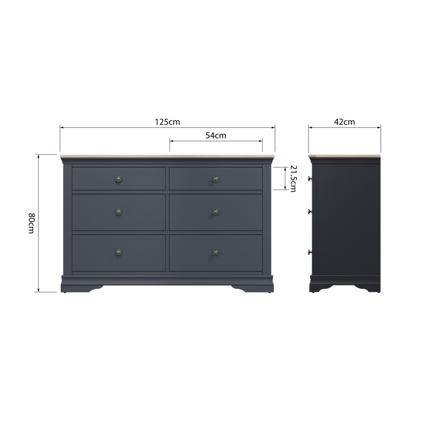 Wide Oak and Grey Chest of 6 Drawers - The Wickerman