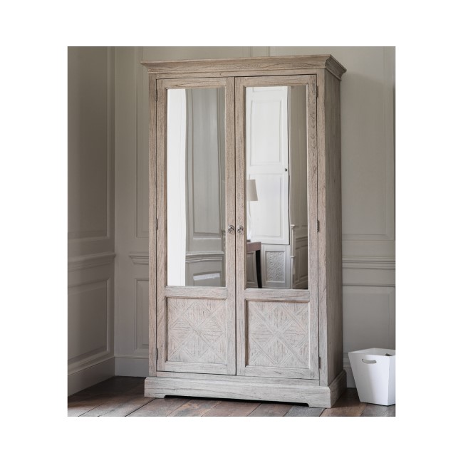 Mustique 2 Mirror Door Wardrobe in Wood- Caspian House