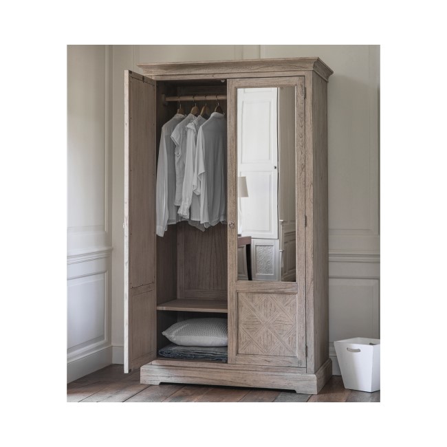 Mustique 2 Mirror Door Wardrobe in Wood- Caspian House