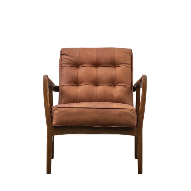 Brown Leather Mid Century Accent Chair - Caspian House