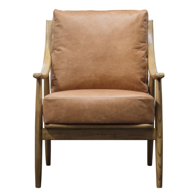 Brown Leather Mid Century Accent Chair with Wood Frame - Caspian House