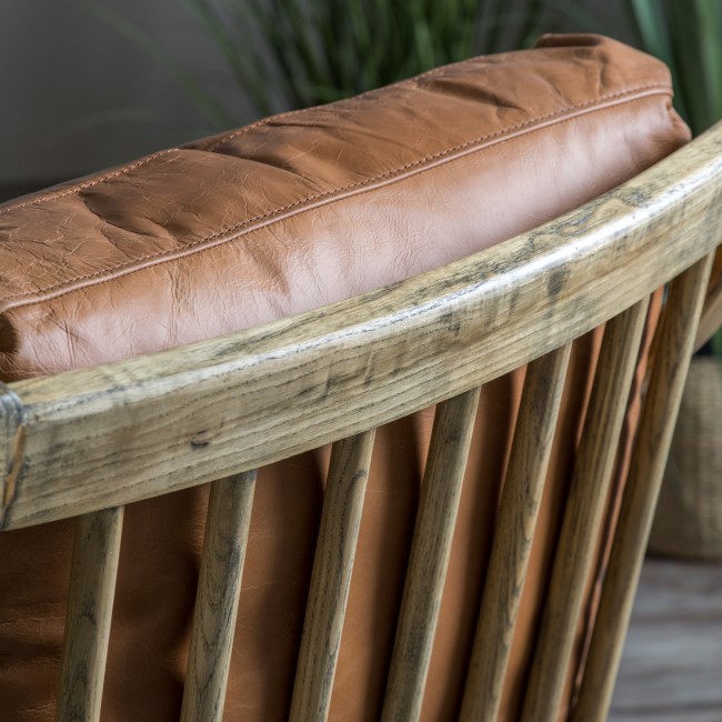 Brown Leather Mid Century Accent Chair with Wood Frame - Caspian House