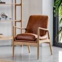 FOL105632 Brown Leather Mid Century Armchair - Caspian House