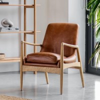 Brown Leather Mid Century Armchair - Caspian House